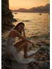 Ivory Glitter Lace Slit Beach Wedding Dress With Cape